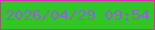 文字の大きさ：2、枠の色：db2cb1、背景の色：30c725、文字の色：975ee0 無料ブログパーツのブログ時計