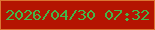 文字の大きさ：4、枠の色：db7533、背景の色：b41401、文字の色：44b549 無料ブログパーツのブログ時計