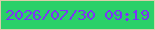 文字の大きさ：3、枠の色：dbceaa、背景の色：2bd069、文字の色：7d33f6 無料ブログパーツのブログ時計