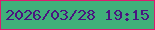 文字の大きさ：2、枠の色：dc1b6f、背景の色：40af7a、文字の色：4a1480 無料ブログパーツのブログ時計