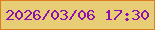 文字の大きさ：4、枠の色：dc7d22、背景の色：e6cd76、文字の色：8f11a9 無料ブログパーツのブログ時計