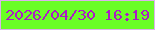 文字の大きさ：1、枠の色：dcb2ec、背景の色：6afe26、文字の色：ac1bc7 無料ブログパーツのブログ時計