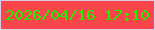 文字の大きさ：2、枠の色：dccbe6、背景の色：fa454b、文字の色：20f000 無料ブログパーツのブログ時計