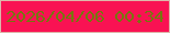 文字の大きさ：2、枠の色：ddb7aa、背景の色：f91253、文字の色：76770f 無料ブログパーツのブログ時計