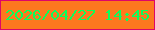文字の大きさ：1、枠の色：de0668、背景の色：fd781f、文字の色：09fe5b 無料ブログパーツのブログ時計