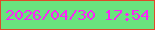 文字の大きさ：1、枠の色：de4b29、背景の色：6ae37e、文字の色：fb23f7 無料ブログパーツのブログ時計