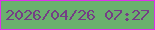 文字の大きさ：2、枠の色：df30ea、背景の色：6bb06e、文字の色：743e85 無料ブログパーツのブログ時計