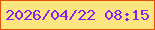 文字の大きさ：4、枠の色：df5406、背景の色：fae581、文字の色：8423ee 無料ブログパーツのブログ時計