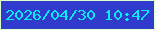 文字の大きさ：1、枠の色：dfffcd、背景の色：303bce、文字の色：08ecfa 無料ブログパーツのブログ時計