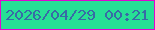 文字の大きさ：2、枠の色：e006d0、背景の色：27e095、文字の色：386ba6 無料ブログパーツのブログ時計