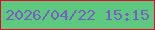 文字の大きさ：1、枠の色：e00a2e、背景の色：5cc97e、文字の色：7c5dc5 無料ブログパーツのブログ時計