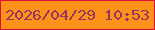 文字の大きさ：1、枠の色：e00e3a、背景の色：fc9219、文字の色：973562 無料ブログパーツのブログ時計