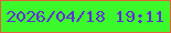 文字の大きさ：5、枠の色：e0613b、背景の色：3cf92b、文字の色：5d31d7 無料ブログパーツのブログ時計