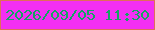 文字の大きさ：1、枠の色：e06d59、背景の色：f32ff3、文字の色：13a463 無料ブログパーツのブログ時計
