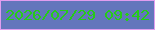 文字の大きさ：1、枠の色：e09def、背景の色：6376bc、文字の色：26cc19 無料ブログパーツのブログ時計