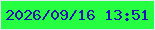 文字の大きさ：1、枠の色：e0eaf2、背景の色：25fe41、文字の色：2112b1 無料ブログパーツのブログ時計
