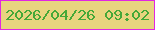 文字の大きさ：2、枠の色：e126e2、背景の色：e8d47f、文字の色：45a838 無料ブログパーツのブログ時計