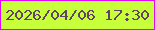 文字の大きさ：5、枠の色：e206f2、背景の色：c7ff3a、文字の色：624367 無料ブログパーツのブログ時計
