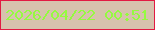 文字の大きさ：4、枠の色：e21a42、背景の色：d7c2ad、文字の色：95fa40 無料ブログパーツのブログ時計