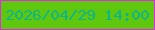 文字の大きさ：3、枠の色：e229e5、背景の色：60c70f、文字の色：0fb488 無料ブログパーツのブログ時計