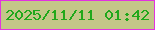 文字の大きさ：3、枠の色：e233df、背景の色：c4c788、文字の色：21a81b 無料ブログパーツのブログ時計
