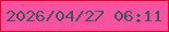文字の大きさ：4、枠の色：e3051c、背景の色：f952a1、文字の色：3e5456 無料ブログパーツのブログ時計