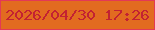 文字の大きさ：2、枠の色：e33956、背景の色：e26b20、文字の色：c32232 無料ブログパーツのブログ時計