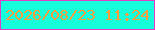 文字の大きさ：1、枠の色：e33bc9、背景の色：17fedb、文字の色：fa9c3b 無料ブログパーツのブログ時計