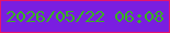 文字の大きさ：5、枠の色：e4146b、背景の色：7a1ee0、文字の色：38b023 無料ブログパーツのブログ時計