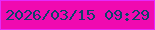 文字の大きさ：2、枠の色：e42afb、背景の色：f00ab0、文字の色：0e436a 無料ブログパーツのブログ時計