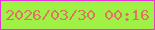 文字の大きさ：1、枠の色：e436db、背景の色：9ff245、文字の色：dc7563 無料ブログパーツのブログ時計