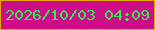 文字の大きさ：3、枠の色：e4a909、背景の色：ce0b88、文字の色：36ec52 無料ブログパーツのブログ時計
