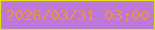 文字の大きさ：3、枠の色：e4e018、背景の色：be78d8、文字の色：eb943c 無料ブログパーツのブログ時計
