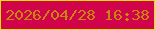 文字の大きさ：2、枠の色：e4e20b、背景の色：d0034b、文字の色：c8860f 無料ブログパーツのブログ時計