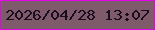文字の大きさ：3、枠の色：e504ea、背景の色：7f5a6a、文字の色：180c1e 無料ブログパーツのブログ時計