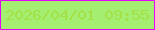 文字の大きさ：2、枠の色：e504f7、背景の色：a4ef71、文字の色：a3e147 無料ブログパーツのブログ時計