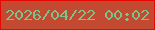 文字の大きさ：2、枠の色：e50803、背景の色：c44931、文字の色：7dc28d 無料ブログパーツのブログ時計