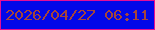 文字の大きさ：3、枠の色：e50d95、背景の色：0207e8、文字の色：a4453c 無料ブログパーツのブログ時計