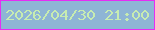 文字の大きさ：2、枠の色：e52df4、背景の色：8eb5d5、文字の色：c7ecb1 無料ブログパーツのブログ時計