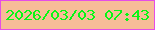 文字の大きさ：2、枠の色：e54de7、背景の色：f7bc98、文字の色：08f715 無料ブログパーツのブログ時計