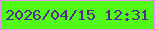 文字の大きさ：4、枠の色：e594ef、背景の色：52f818、文字の色：542a8e 無料ブログパーツのブログ時計