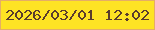 文字の大きさ：4、枠の色：e5ad66、背景の色：fee324、文字の色：5a3c2d 無料ブログパーツのブログ時計