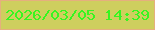 文字の大きさ：4、枠の色：e5b07d、背景の色：cecf5e、文字の色：36f620 無料ブログパーツのブログ時計