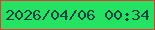 文字の大きさ：5、枠の色：e63a38、背景の色：25e362、文字の色：054240 無料ブログパーツのブログ時計