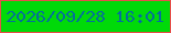 文字の大きさ：4、枠の色：e64e4a、背景の色：00da09、文字の色：047099 無料ブログパーツのブログ時計