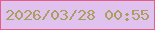 文字の大きさ：3、枠の色：e65b89、背景の色：e0c2ef、文字の色：ad9d5d 無料ブログパーツのブログ時計