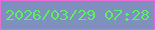 文字の大きさ：1、枠の色：e66cdb、背景の色：7e90bd、文字の色：5aee63 無料ブログパーツのブログ時計