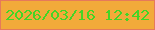 文字の大きさ：4、枠の色：e6795a、背景の色：f2aa3a、文字の色：43d526 無料ブログパーツのブログ時計