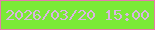 文字の大きさ：3、枠の色：e67bab、背景の色：7bea36、文字の色：d9b5e0 無料ブログパーツのブログ時計