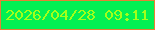 文字の大きさ：3、枠の色：e68035、背景の色：03f053、文字の色：a3ff1a 無料ブログパーツのブログ時計